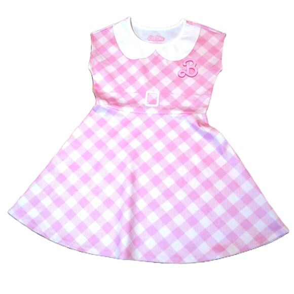 Mattel Girl's Barbie Dress Pink and White Plaid Sleeveless Appliqued B Size XL - Picture 1 of 4